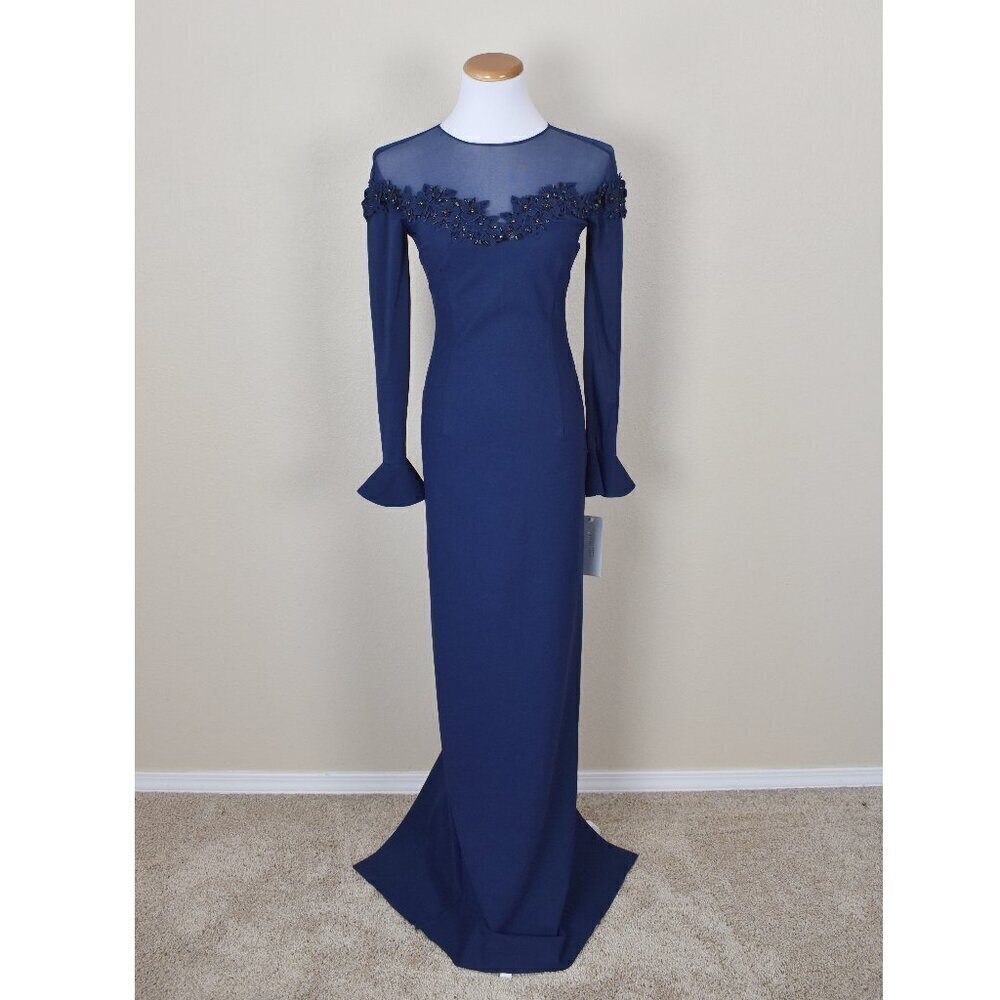 Teri Jon Rickie Freeman Long Navy Blue Formal Dress NEW 2 - Picture 1 of 11